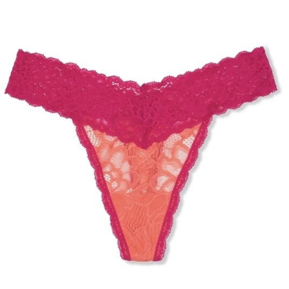 No Boundaries Juniors Lace Thong Panty XL 15-17 New with Tags Pink Orange Floral